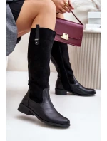 Damskie Ocieplane Kozaki Przed Kolano Na Zamek Czarne Ivasira