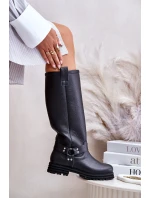 Skórzane Kozaki Damskie Przed Kolano Lewski 3615 Czarne