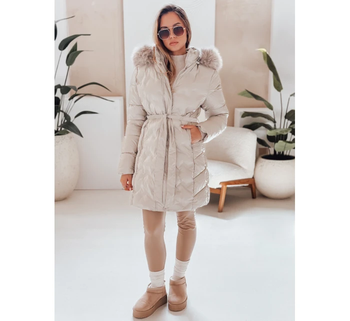 Dámská zimní bunda prošívaná s kapucí světle béžová Dstreet model 21990473 - FashionStreet