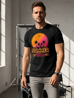 Pánske tričko s potlačou Summer Vibes čierne FashionStreet NX047R