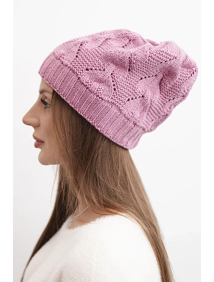 Dámská zimní čepice z vlny s krajkovým vzorem model 21817803 tmavě růžová - K-Fashion