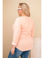 Dámske Plus veľkosť blúzka s potlačou a perlami marhuľová