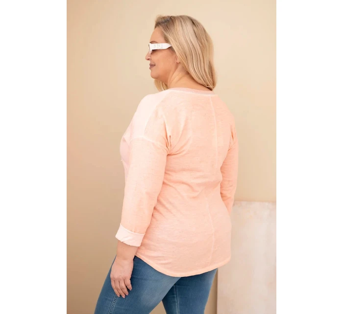 Dámske Plus veľkosť blúzka s potlačou a perlami marhuľová