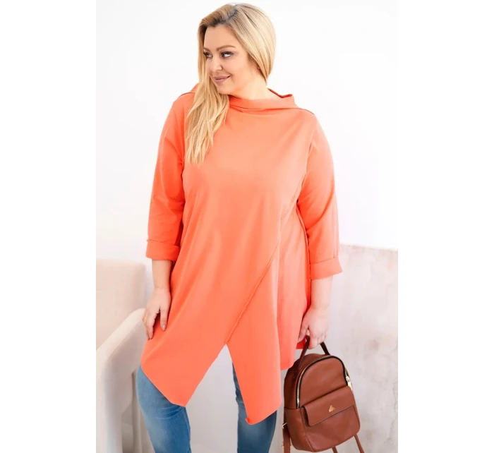 Dámske bavlnené Plus veľkosť blúzka s rukávmi marhuľová