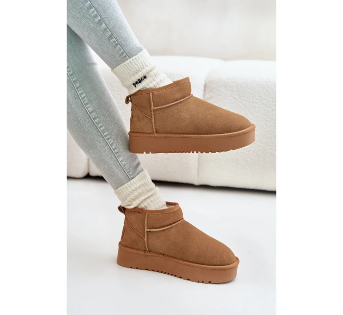 Skórzane Zamszowe Śniegowce Na Platformie Camel Nereviana Skórzane Zamszowe Śniegowce Na Platformie Camel Nereviana