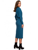 S245 Pletené šaty s golierom - oceánsky modré
