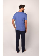Pánske pyžamo Dallas, krátke rukávy, dlhé nohavice - modrá/navy blue
