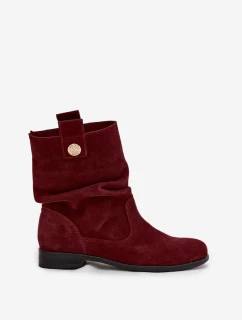 Zateplená dámska členková obuv z prírodnej semišovej kože Zazoo - bordová