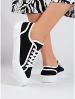 Praktické čierne tenisky pre ženy bez podpätku