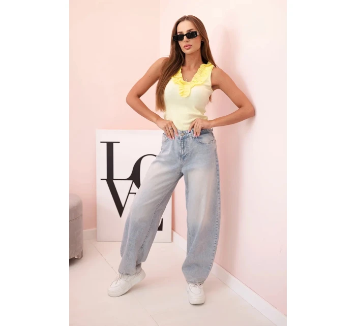 Dámska bavlnená blúzka bez rukávov s volánom žltá Dámska bavlnená blúzka bez rukávov s volánom žltá