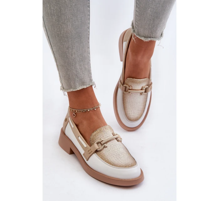 Skórzane Mokasyny Półbuty Damskie Maciejka 06493-11 Biało-Beżowe