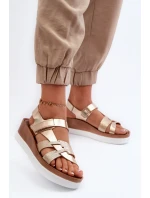 model 21661420 Dámské Kožené Sandály Na Platformě Zlaté - Zazoo