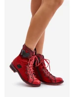 Kožené Zateplené Boty Dámské Na Plochém Podpatku model 21677266 Červené - Maciejka