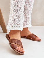 Skórzane Damskie Klapki Lewski Shoes 3682 Camel