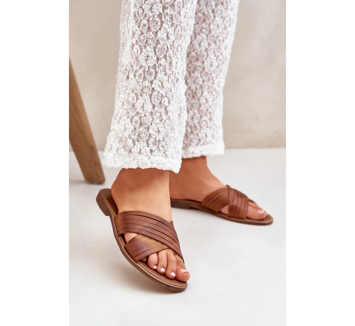 Skórzane Damskie Klapki Lewski Shoes 3682 Camel Skórzane Damskie Klapki Lewski Shoes 3682 Camel