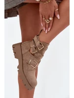 Botki Damskie Z Paskami I Złotymi Klamrami Beżowe Helisse Botki Damskie Z Paskami I Złotymi Klamrami Beżowe Helisse