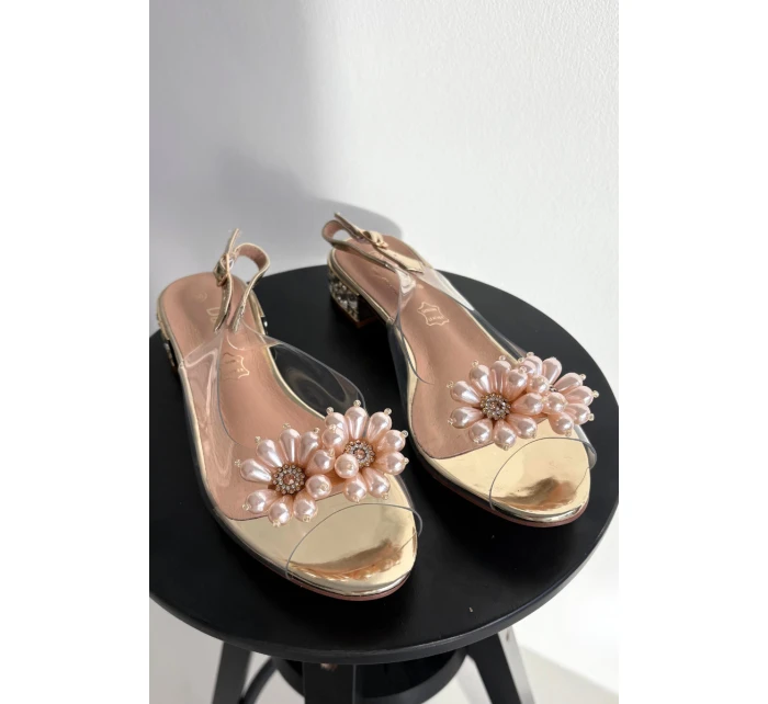 Průhledné sandály na nízkém podpatku s ozdobnými detaily D&A MR52-229 Zlaté