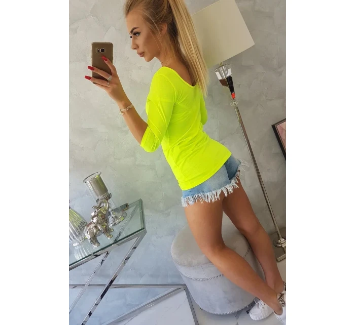 Halenka s kulatým výstřihem žlutá neonová