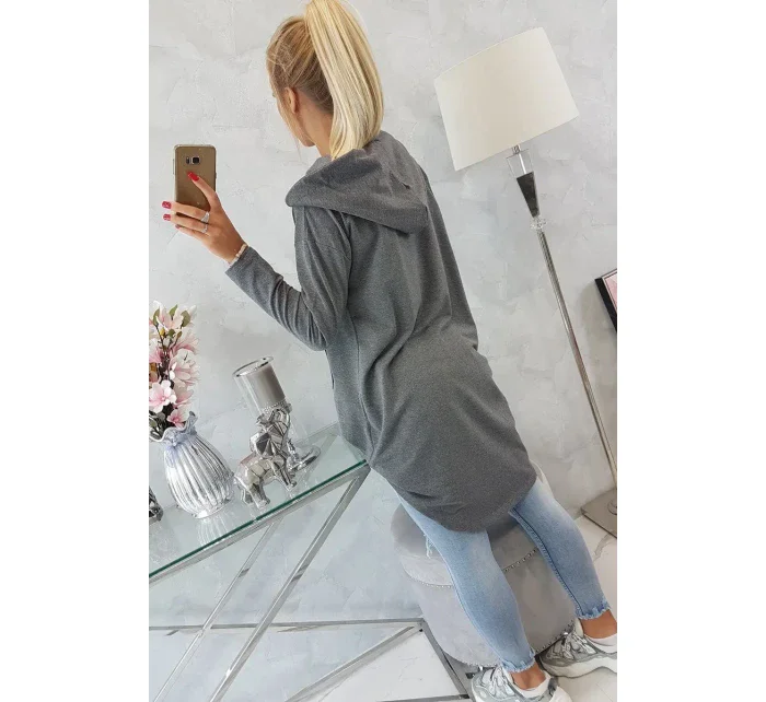 Mikina s kapucňou s dlhým chrbtom v grafitovej farbe