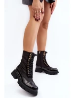 Zateplené pracovní boty na plochém podpatku Černé model 21633334 - Boto