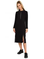 Dámske pletené midi šaty s pruhmi a logami M688 čierne - MOE