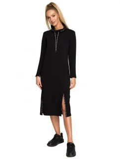 Dámske pletené midi šaty s pruhmi a logami M688 čierne - MOE