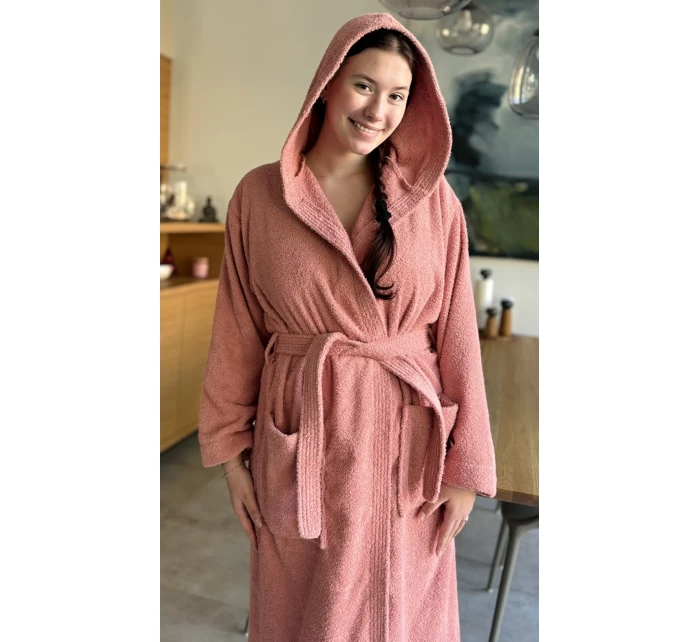 Dámsky dlhý župan s kapucňou Peach