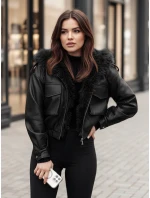 Dámská kožená bunda s kožešinou černá Dstreet model 21995407 - FashionStreet