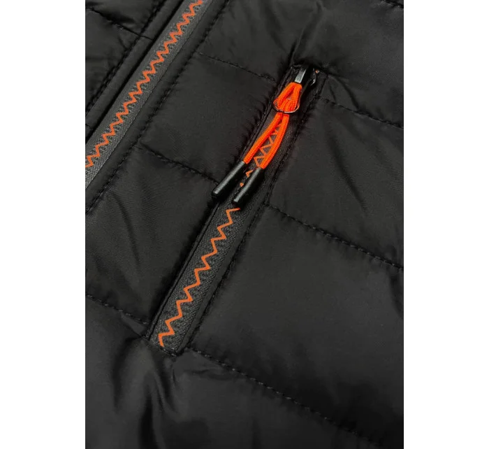 Čierno-grafitová pánska športová bunda z rôznych spojených materiálov (8M910-392)