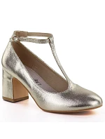 Třpytivé zlaté lodičky s páskem model 22073635