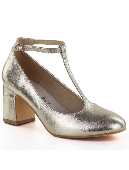 Třpytivé zlaté lodičky s páskem model 22073635