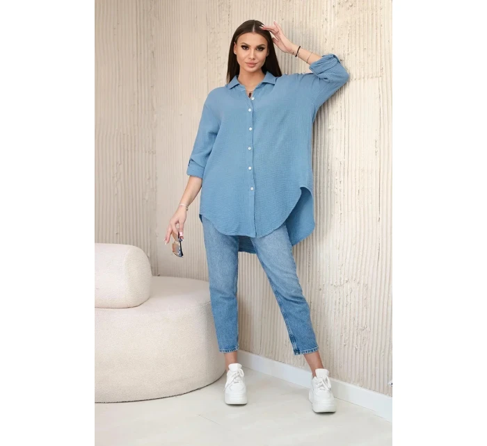 Bavlnená mušelínová oversize džínsová košeľa