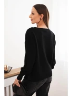 Dámsky viskózový sveter s dlhým rukávom a bočným rozparkom čierny