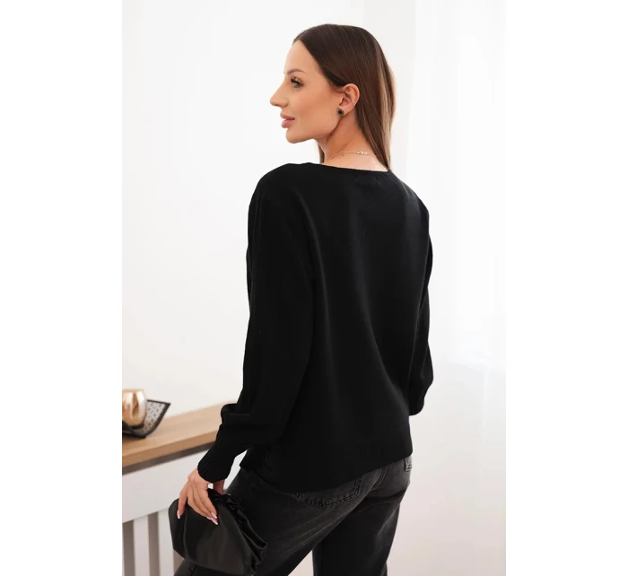 Dámsky viskózový sveter s dlhým rukávom a bočným rozparkom čierny
