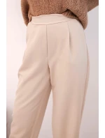 Dámské kalhoty s vysokým pasem a záhyby béžové