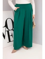 Dámské bavlněné kalhoty Plus Size s širokými nohavicemi a volným střihem tmavě zelené Dámské bavlněné kalhoty Plus Size s širokými nohavicemi a volným střihem tmavě zelené