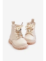 Zateplené dětské boty s medvídkem na zip béžové model 21678623 - Boto