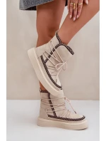 Śniegowce Damskie Z Haftem Na Platformie Jasnobeżowe Naleris