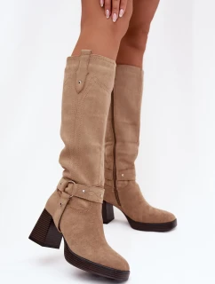 Zateplené dámské kozačky model 21924393 béžové Style - SWEET SHOES