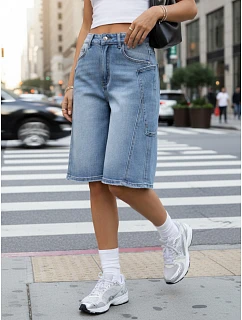Dámske bermudy po kolená s cargo vreckami z džínsoviny FashionStreet SY0512
