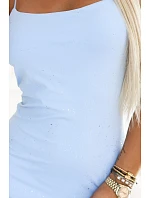 673-2 Midi šaty s tenkými ramienkami a jemným leskom - modré