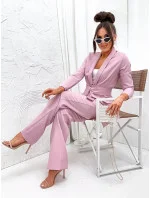 Dámska súprava v púdrovo ružovej farbe - voľné sako a široké nohavice (8167)