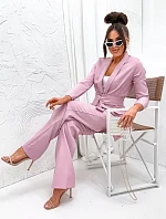 Súprava voľná bunda + široké nohavice púdrovo ružová (8167)