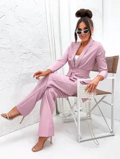Dámský komplet v pudrově růžové barvě volné sako a široké kalhoty model 19673926 - Moon