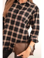 Dámská kostkovaná bavlněná košile s delším zadním dílem černá Dámská kostkovaná bavlněná košile s delším zadním dílem černá