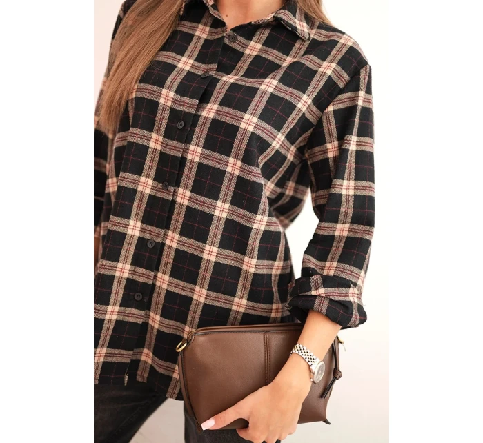 Dámská kostkovaná bavlněná košile s delším zadním dílem černá Dámská kostkovaná bavlněná košile s delším zadním dílem černá