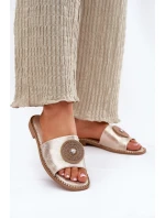 Klapki Damskie Na Płaskim Obcasie Z Ozdobą S.Barski KV51-013 Złote Klapki Damskie Na Płaskim Obcasie Z Ozdobą S.Barski KV51-013 Złote