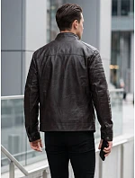Pánska kožená zateplená bunda so stojáčikom, hnedá, FashionStreet TX5138
