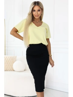 667-1 Priliehavá midi sukňa s vysokým pásom - čierna