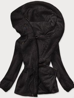 Čierna kožušinová dámska bunda s kapucňou (BR9596-1)